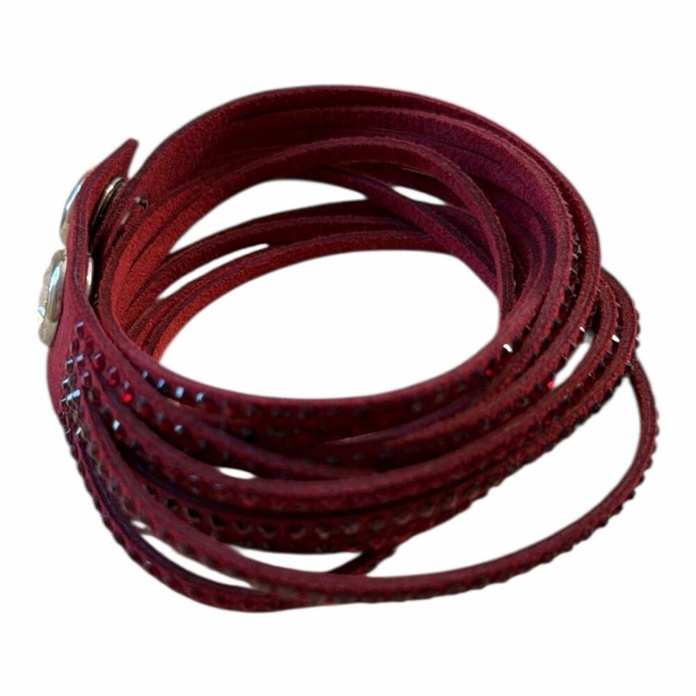 Swarovski Slake Wrap Bracelet Burgundy with Clear Crystal Stones Adjustable Crys - Picture 4 of 7